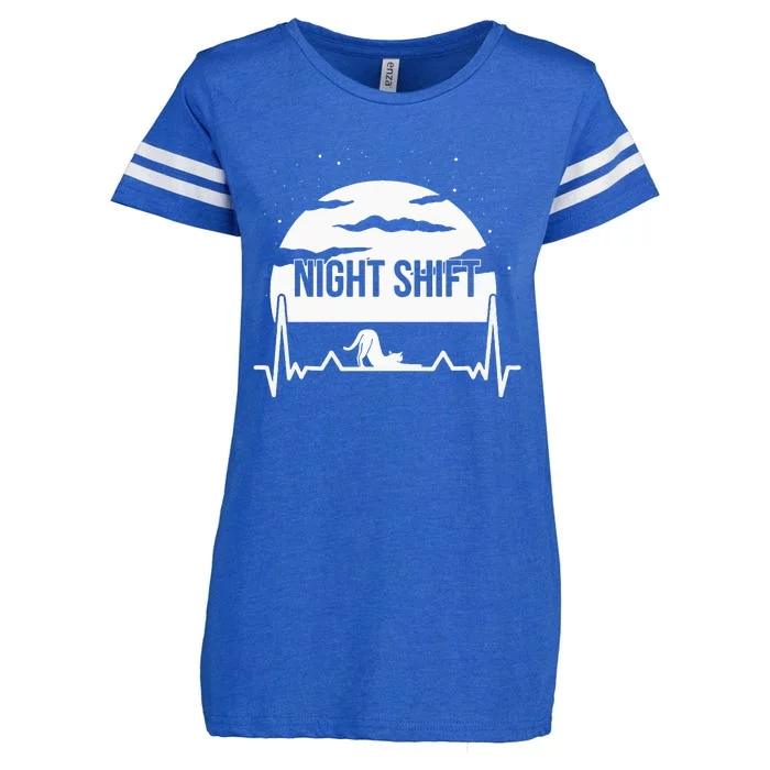 Nurse Night Shift Moon Cat EKG ECG Cardiac Enza Ladies Jersey Football T-Shirt