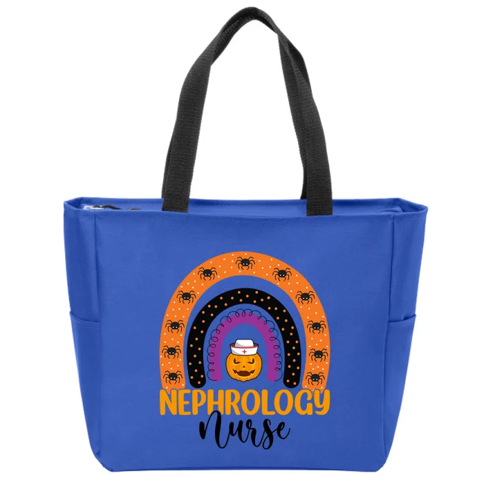 Nephrology Nurse Spooky Halloween Pumpkin Rainbow Nursing Gift Zip Tote Bag