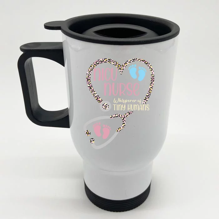 Nicu Nurse Stethoscope Leopard Pattern Gift Front & Back Stainless Steel Travel Mug