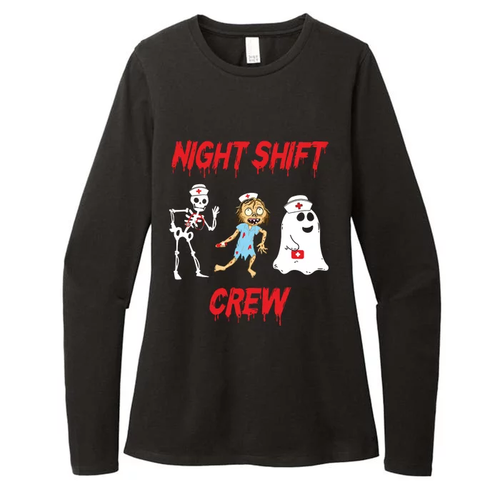 Nurse Night Shift Crew Ghost Skeleton Zombie Funny Halloween Womens CVC Long Sleeve Shirt