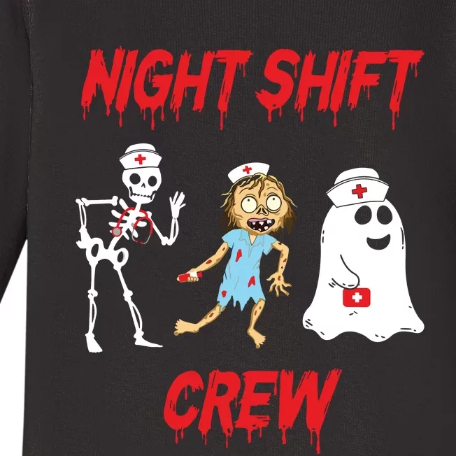 Nurse Night Shift Crew Ghost Skeleton Zombie Funny Halloween Baby Long Sleeve Bodysuit