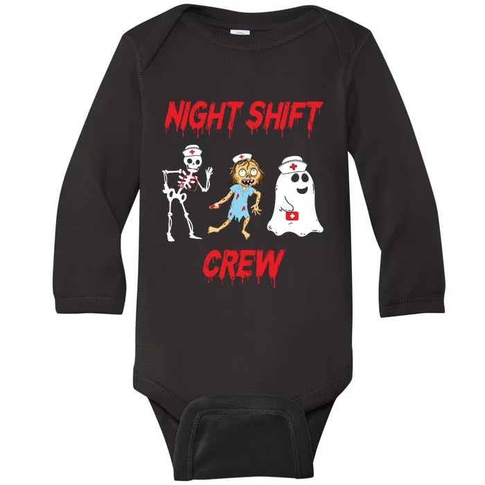 Nurse Night Shift Crew Ghost Skeleton Zombie Funny Halloween Baby Long Sleeve Bodysuit