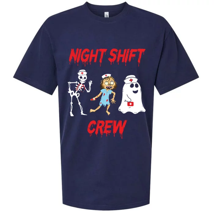 Nurse Night Shift Crew Ghost Skeleton Zombie Funny Halloween Sueded Cloud Jersey T-Shirt