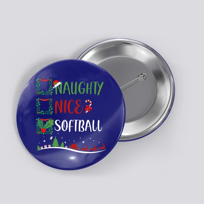 Nice Naughty Softball Christmas Matching Santa Hat Gift Button