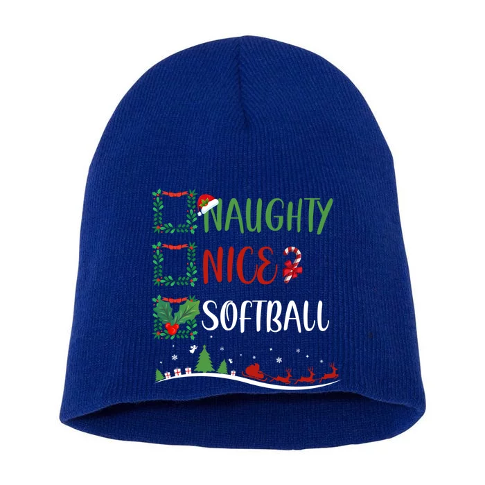 Nice Naughty Softball Christmas Matching Santa Hat Gift Short Acrylic Beanie