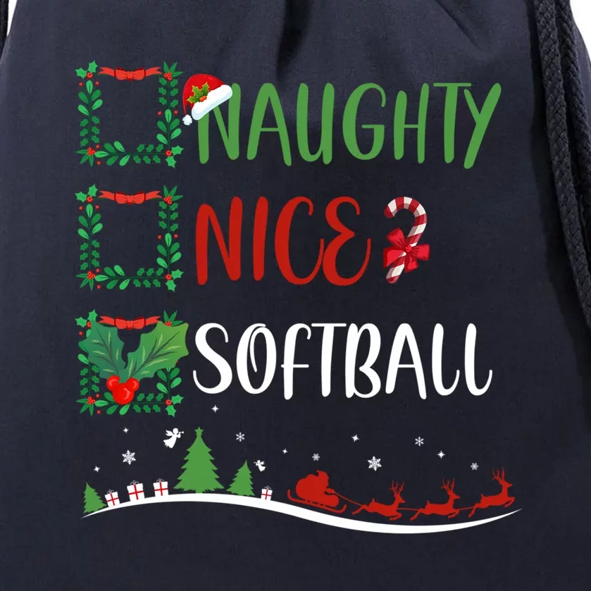 Nice Naughty Softball Christmas Matching Santa Hat Gift Drawstring Bag