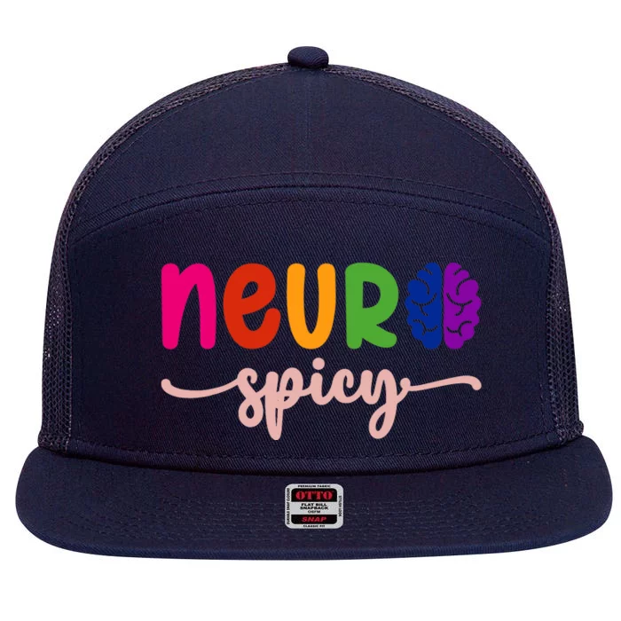 Neurospicy Neuro Spicy Neurotypical Neurodiversity Adhd 7 Panel Mesh Trucker Snapback Hat