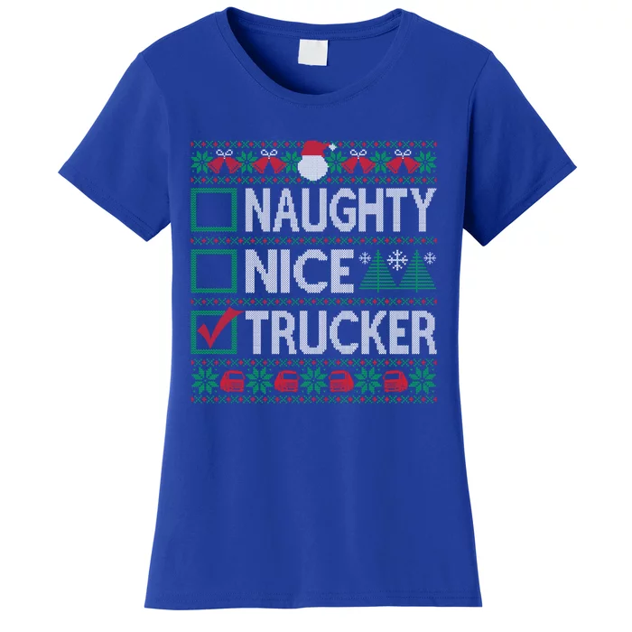 Naughty Nice Trucker Christmas List Ugly Sweater Party Cute Gift Women's T-Shirt