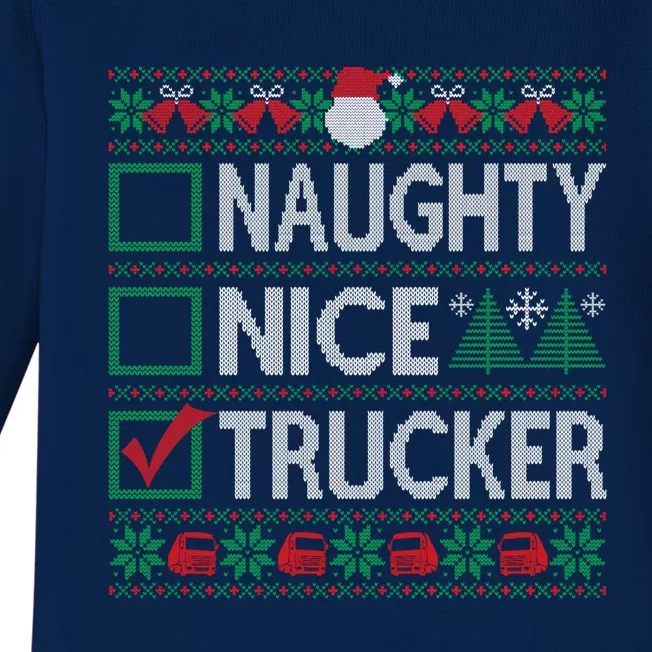 Naughty Nice Trucker Christmas List Ugly Sweater Party Cute Gift Baby Long Sleeve Bodysuit