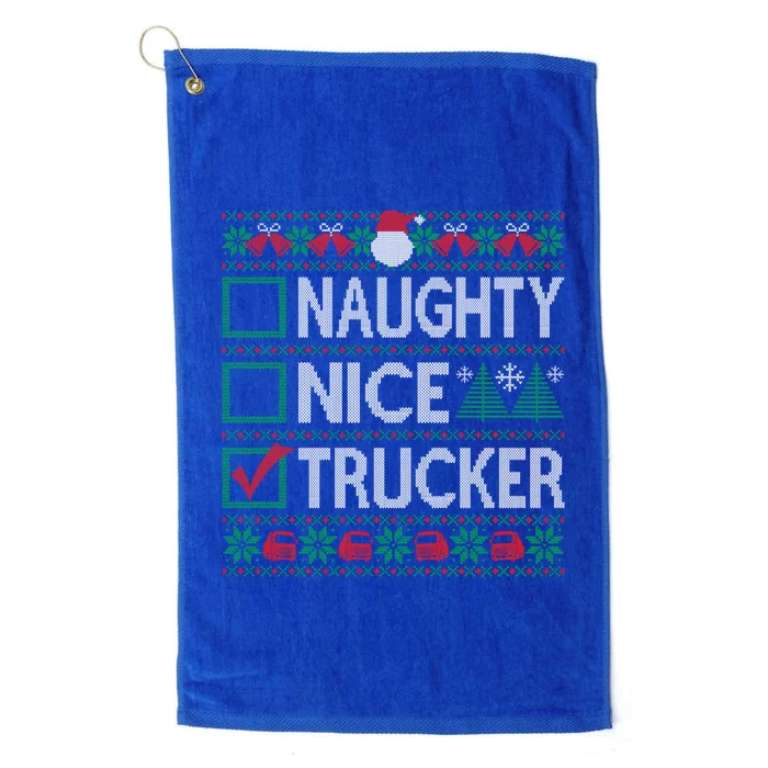 Naughty Nice Trucker Christmas List Ugly Sweater Party Cute Gift Platinum Collection Golf Towel