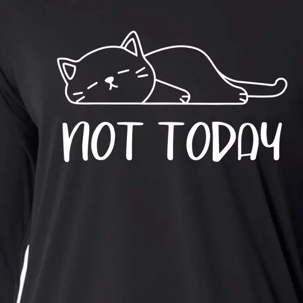 Nope, Not Today Funny Lazy Cat Meme Cooling Performance Long Sleeve Crew