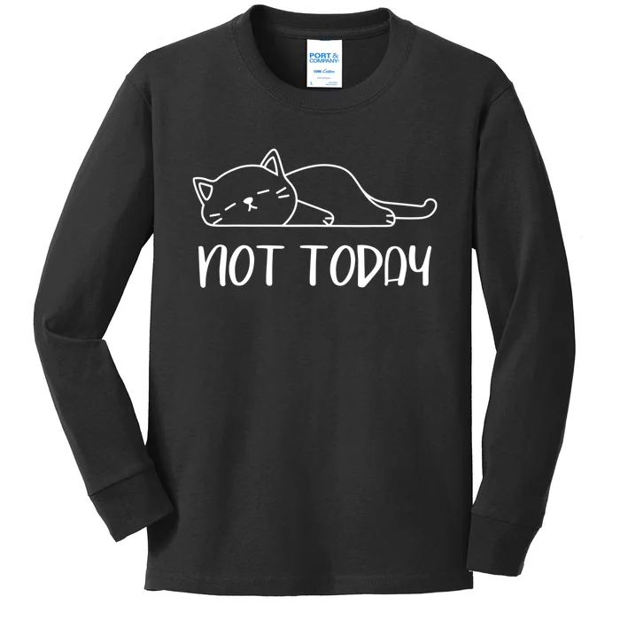 Nope, Not Today Funny Lazy Cat Meme Kids Long Sleeve Shirt