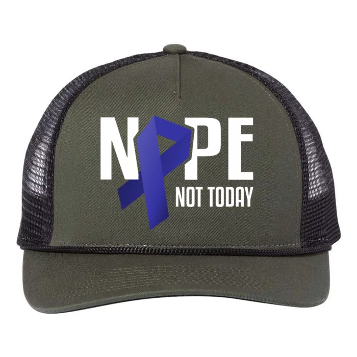 Nope Not Today Colon Cancer Gift Blue Support Ribbon Retro Rope Trucker Hat Cap