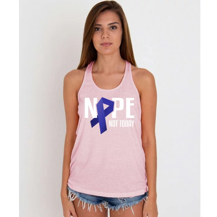 Nope Not Today Colon Cancer Gift Blue Support Ribbon Women's Knotted Racerback Tank