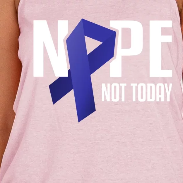 Nope Not Today Colon Cancer Gift Blue Support Ribbon Women's Knotted Racerback Tank