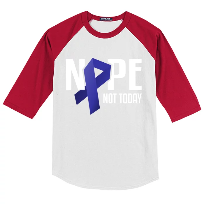 Nope Not Today Colon Cancer Gift Blue Support Ribbon Kids Colorblock Raglan Jersey