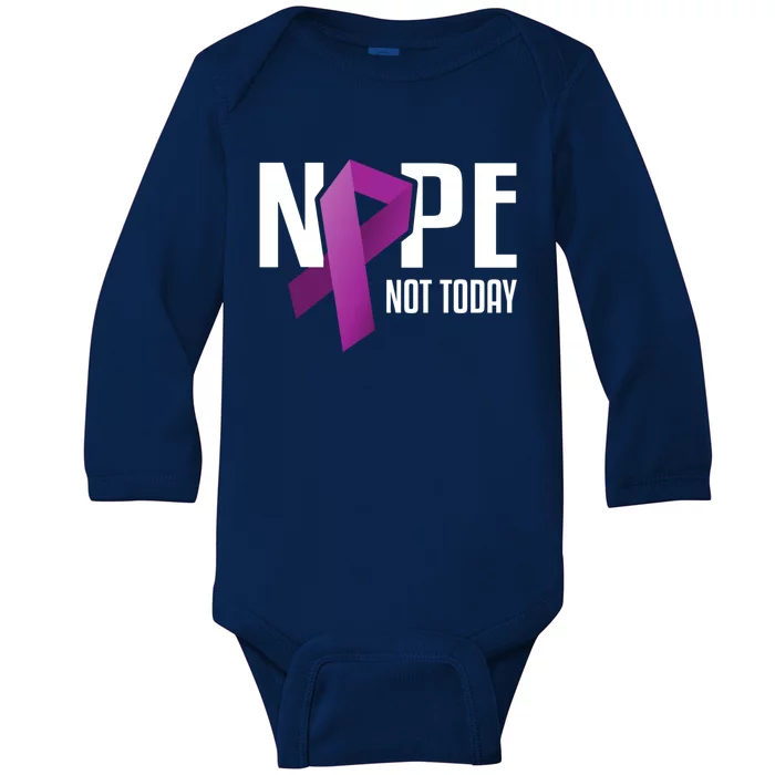 Nope Not Today Pancreatic Cancer Purple Support Ribbon Gift Baby Long Sleeve Bodysuit