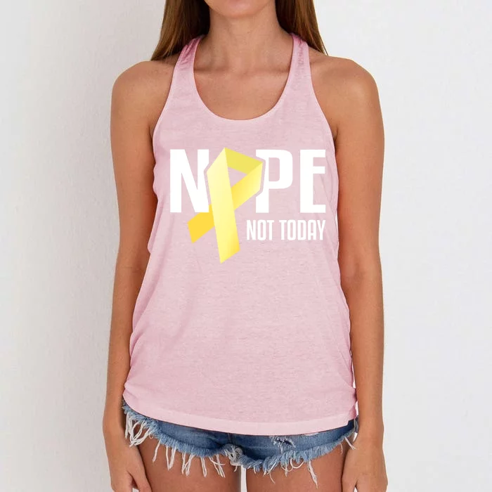 Nope Not Today Sarcoma Bone Cancer Yellow Support Ribbon Cool Gift Women's Knotted Racerback Tank