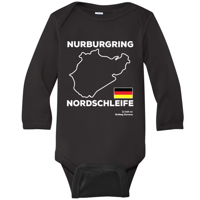 Nurburgring Nordschleife Track Outline Race Fan Funny Quote Baby Long Sleeve Bodysuit