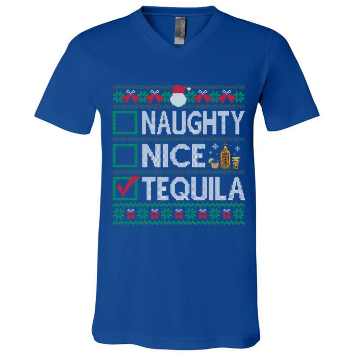 Naughty Nice Tequila Christmas List Tequila Ugly Sweater Gift V-Neck T-Shirt