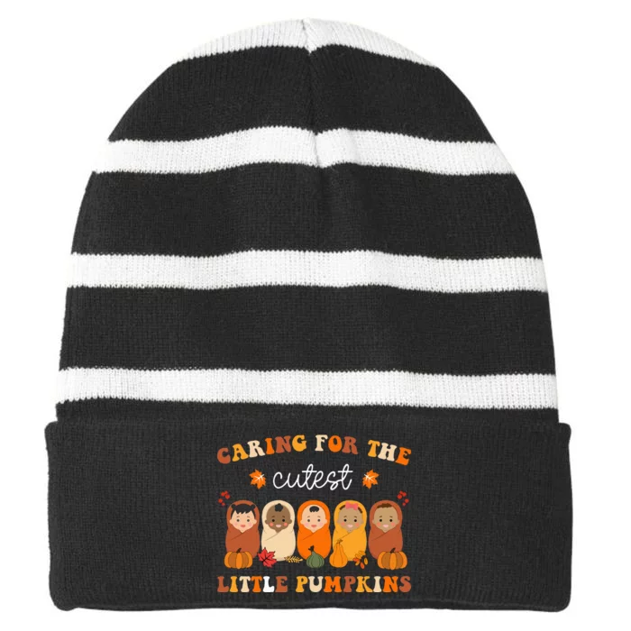 Nicu Nurse Thanksgiving Cutest Pumpkins Mother Baby Nurse Striped Beanie with Solid Band