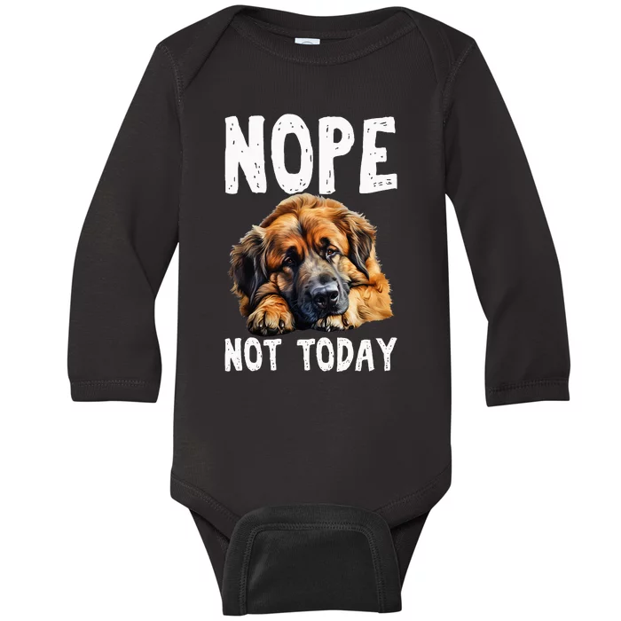 Nope Not Today Lazy Dog Funny Leonberger Baby Long Sleeve Bodysuit