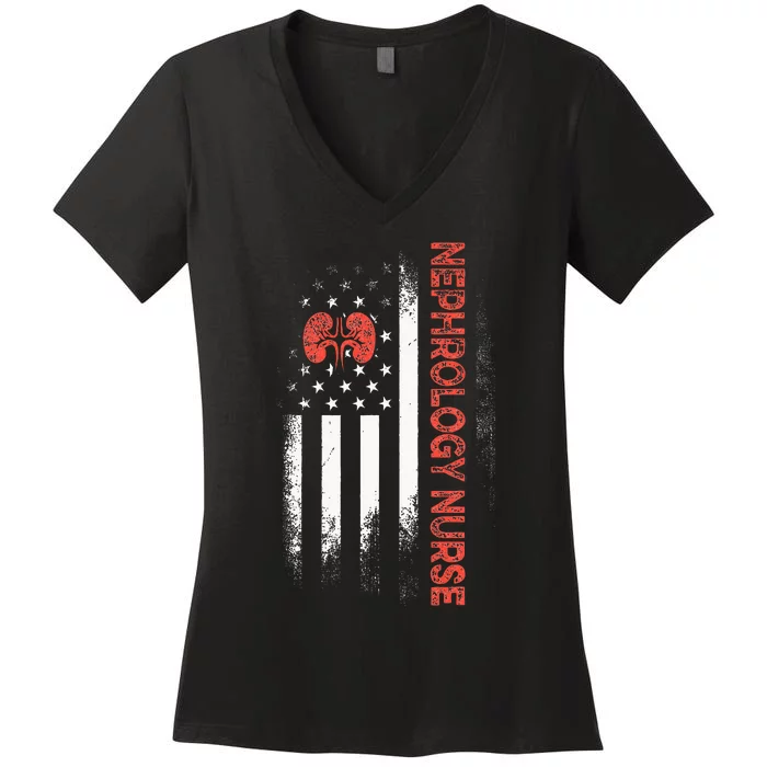 Nephrology Nurse USA Flag Dialysis Nursing RN Women's V-Neck T-Shirt