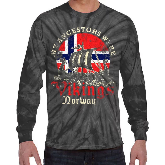 Norwegian Norway Viking Ship Flag Tie-Dye Long Sleeve Shirt