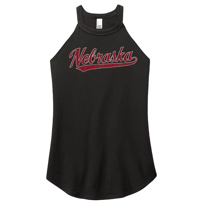 Nebraska NE Vintage Sports Design Retro Script Women’s Perfect Tri Rocker Tank