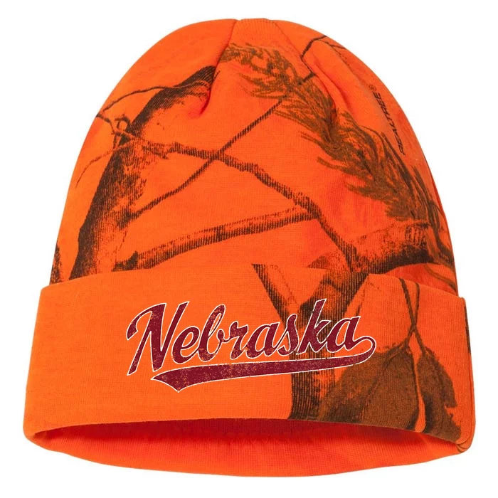 Nebraska NE Vintage Sports Design Retro Script Kati - 12in Camo Beanie