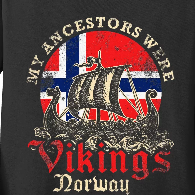 Norwegian Norway Viking Ship Flag Kids Long Sleeve Shirt