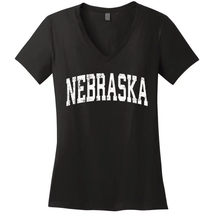 Nebraska Ne Vintage Athletic Sports Design Women's V-Neck T-Shirt