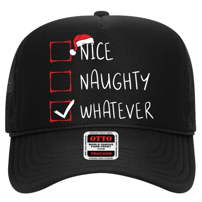 Nice Naughty Whatever Christmas List Xmas Santa Claus High Crown Mesh Trucker Hat