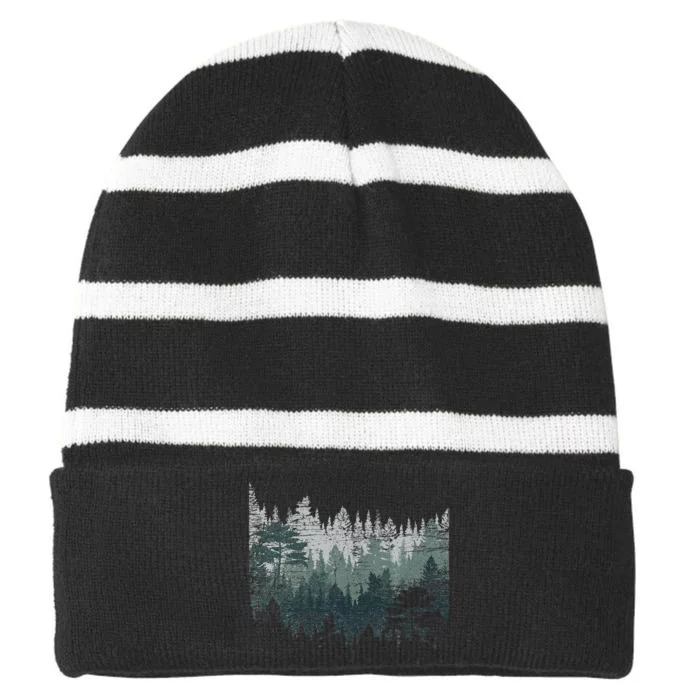 Night Nature Wildlife Trees Outdoor Forest Striped Beanie with Solid Band