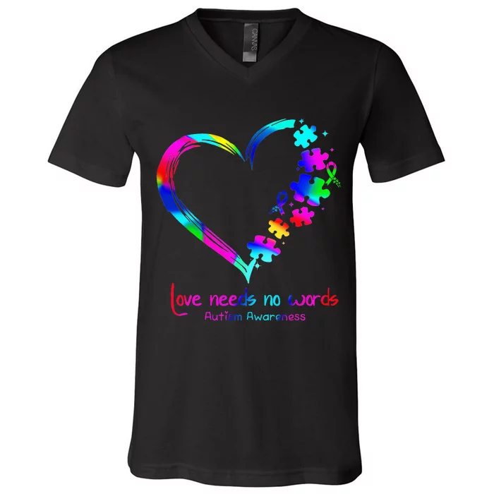 Needs No Words Infinity Heart Love Autism Awareness V-Neck T-Shirt