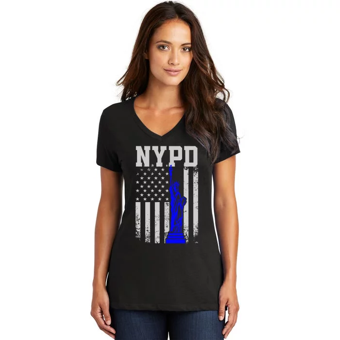 NYPD New York Police Department Statue Of Liberty Distressed Women's V-Neck T-Shirt