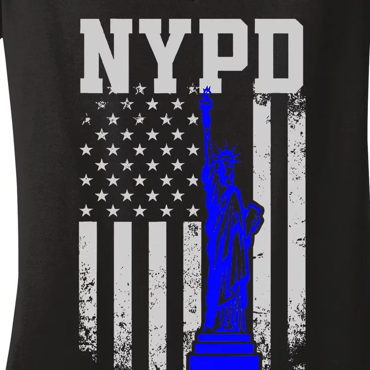 NYPD New York Police Department Statue Of Liberty Distressed Women's V-Neck T-Shirt