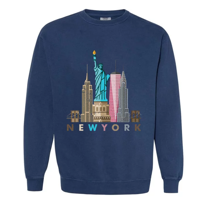 Nyc New York City Skylines Statue Of Liberty Garment-Dyed Sweatshirt