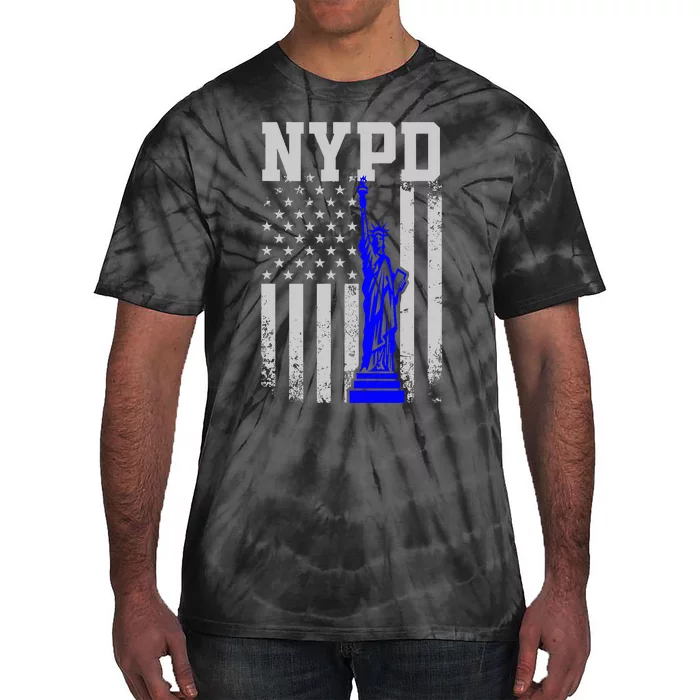 Nypd New York Police Department Statue Of Liberty Distressed Tie-Dye T-Shirt