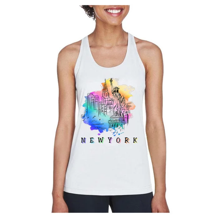 Nyc New York City Skylines Statue Of Liberty Women's Racerback Tank