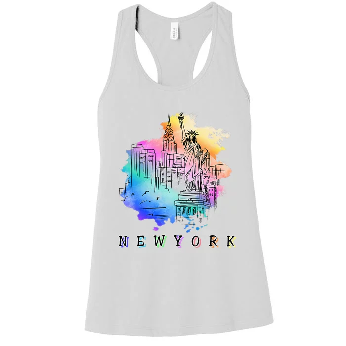 Nyc New York City Skylines Statue Of Liberty Women's Racerback Tank