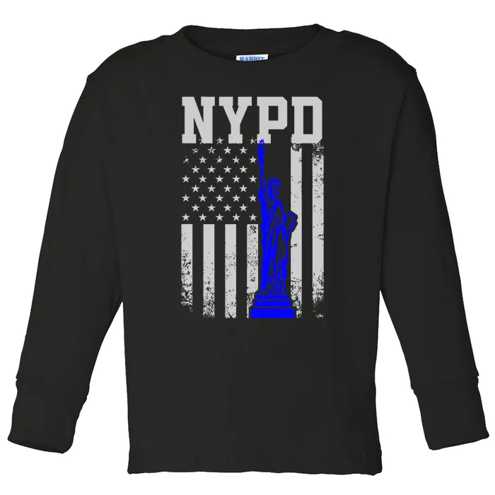 NYPD New York Police Department Statue Of Liberty Distressed Toddler Long Sleeve Shirt