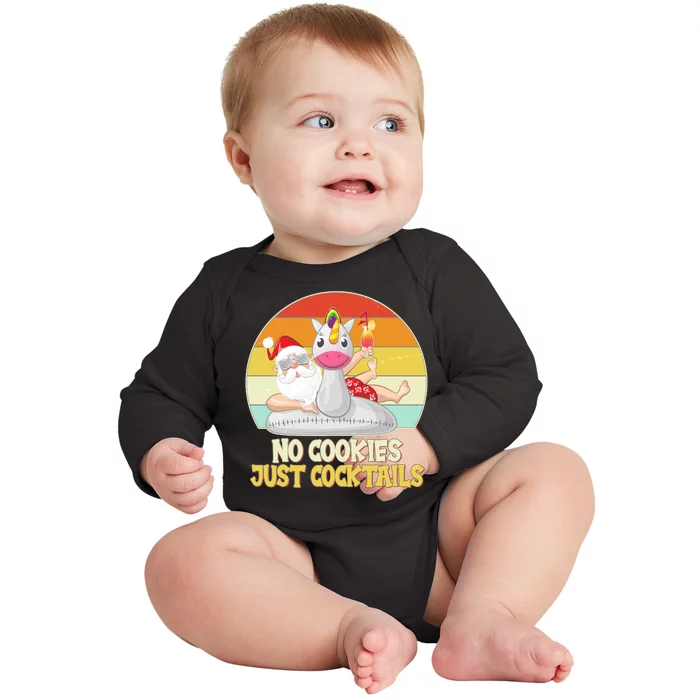 No Cookies Just Cocktails Summer Vacation Santa Claus Baby Long Sleeve Bodysuit