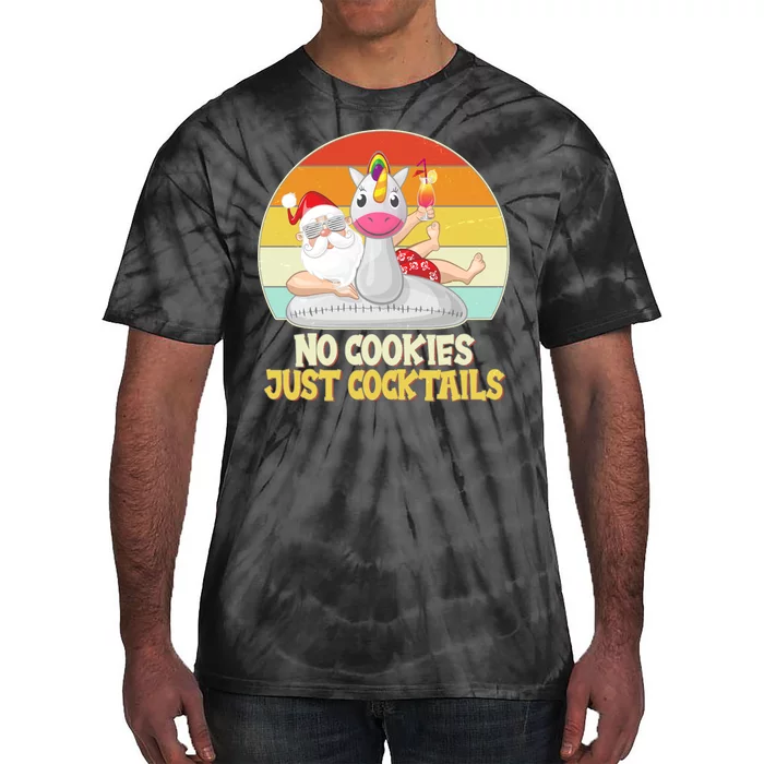 No Cookies Just Cocktails Summer Vacation Santa Claus Tie-Dye T-Shirt