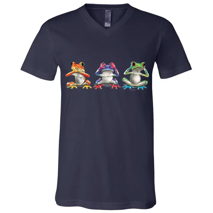 No Evil Colorful Frogs V-Neck T-Shirt