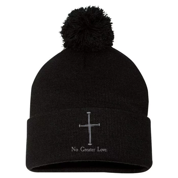 No Greater Love. Jesus Nailed To the Cross Christian Pom Pom 12in Knit Beanie