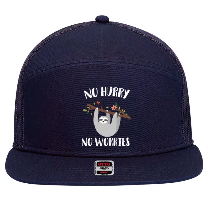 No Hurry No Worries Lazy Sloth 7 Panel Mesh Trucker Snapback Hat