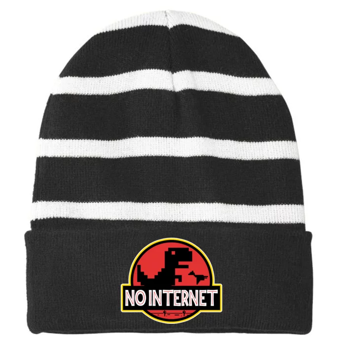 No Internet T-Rex Striped Beanie with Solid Band