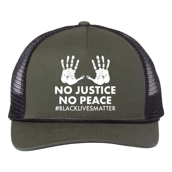 No Justice No Peace #BLACKLIVESMATTER Hand Prints Retro Rope Trucker Hat Cap