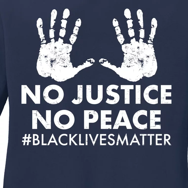 No Justice No Peace #BLACKLIVESMATTER Hand Prints Ladies Long Sleeve Shirt